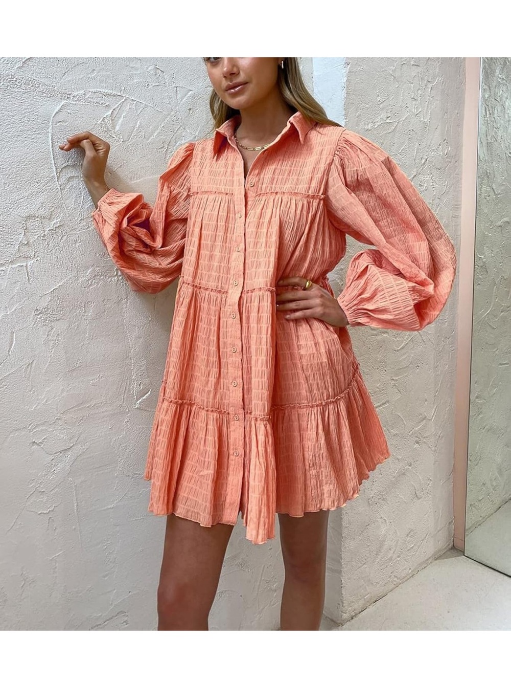 Women's Coral Tiered Button-Front Tunic Dress Size XL